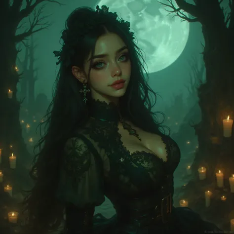 alluring, one hand resting gracefully on her hip, the other softly lifted, showing delicate, perfectly shaped fingers and elegant hand posture.
Her emerald green eyes are bright, sharp, and full of mystery — realistic, symmetrical, and expressive under th...