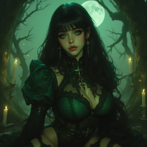 alluring, one hand resting gracefully on her hip, the other softly lifted, showing delicate, perfectly shaped fingers and elegant hand posture.
Her emerald green eyes are bright, sharp, and full of mystery — realistic, symmetrical, and expressive under th...