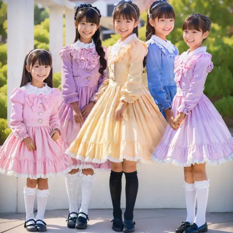 ((  Distant view,full body,standing:1.2)),Highest Quality, masterpiece, highest resolution, art work, super それにget used to it, many get used to it, get used to it, それにget used to it, 3k photos,,three noble women sit indoors across the street,. ((10 year ol...