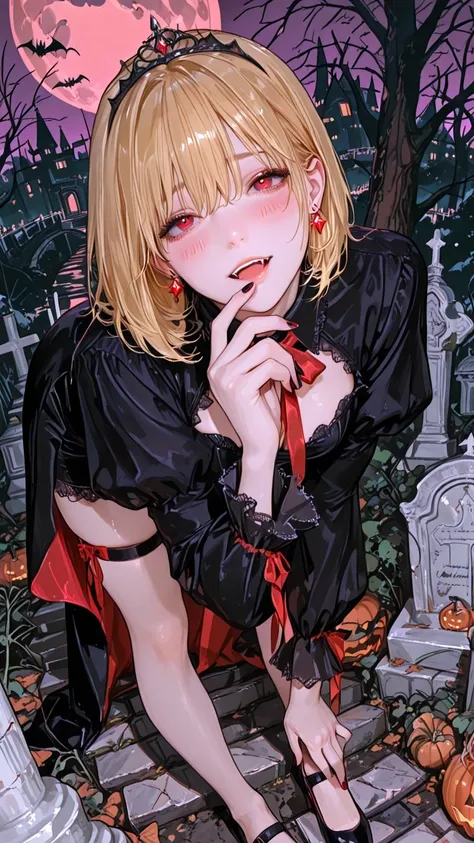 (masterpiece、Detail: 1.2) Realistic、anime/Illustration、 shift the black mask downwards、Grab it with your hand opens her mouth Fangs Like Vampires beautiful eyes close-up precise finger shape beautiful black-based nail polish listening to the sound、Blonde...