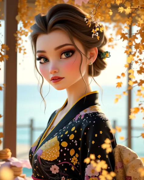 A hyper-realistic ultra-detailed portrait of Elsa reimagined with a bold and modern fantasy-rockstar aesthetic. She has long, flowing platinum-blonde hair cascading in soft, voluminous waves with delicate face-framing strands. Her icy-blue eyes are luminou...