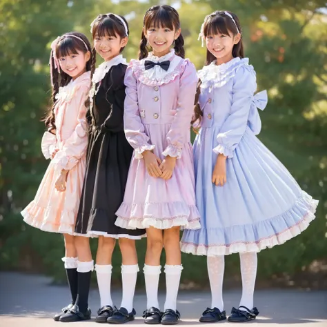 ((  Distant view,full body,standing:1.2)),Highest Quality, masterpiece, highest resolution, art work, super それにget used to it, many get used to it, get used to it, それにget used to it, 3k photos,,three noble women sit indoors across the street,. ((10 year ol...