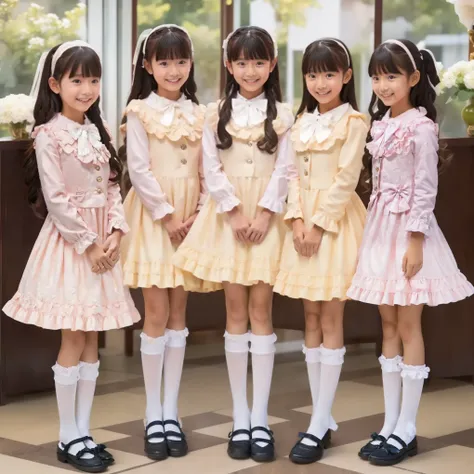 ((  Distant view,full body,standing:1.2)),Highest Quality, masterpiece, highest resolution, art work, super それにget used to it, many get used to it, get used to it, それにget used to it, 3k photos,,three noble women sit indoors across the street,. ((10 year ol...