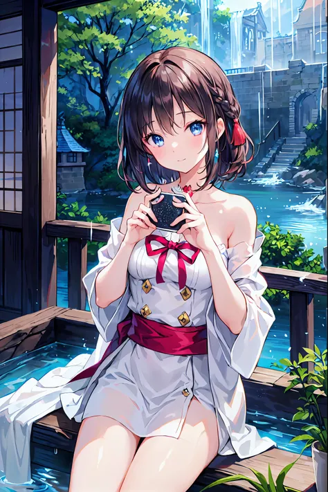 Haunted Castle、Japanese Castle，🏯、1 Midnight、The girl who lost her way、long black hair，Smartphone in hand、Smartphone light、Lightning echoes、girl wet in the rain、big mansion like a castle、 Ghosts、dimly lit room、State of Ruins、Only ghost eyes light up，shortcu...