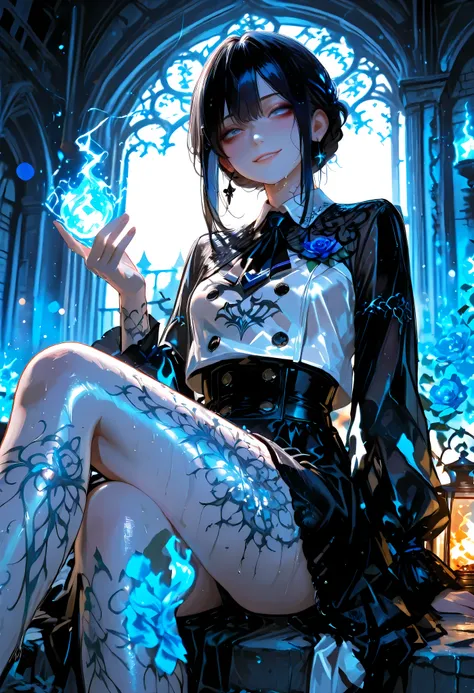 Haunted Castle、1 Midnight、The girl who lost her way、long black hair，Fireball in hand、Lantern Lights、I'm not scared at all!、Lightning echoes、girl wet in the rain、big mansion like a castle、 Ghosts、dimly lit room、State of Ruins、Only ghost eyes light up，shortc...