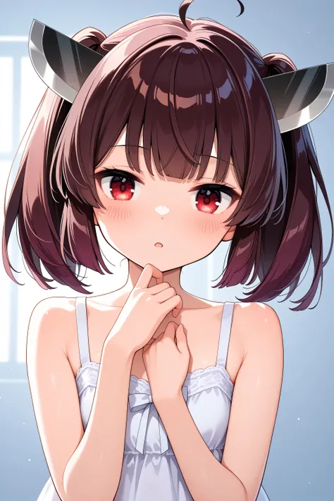 touhoku kiritan, brown hair, short hair, headgear, red eyes, 夜景