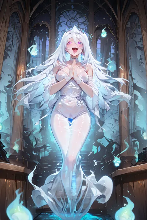 Ghost-SFW/NSFW-IL.V1.0,ghost, translucent, see-through body, see-through,s4iks_w_de_gh0st_lascalae, ghost, sexy, ,triangular headpiece,shiroshouzoku,masterpiece, Superior Quality, Very detailed, a girl, alone, Femininity, floating hair, +_+, excited, +++, ...
