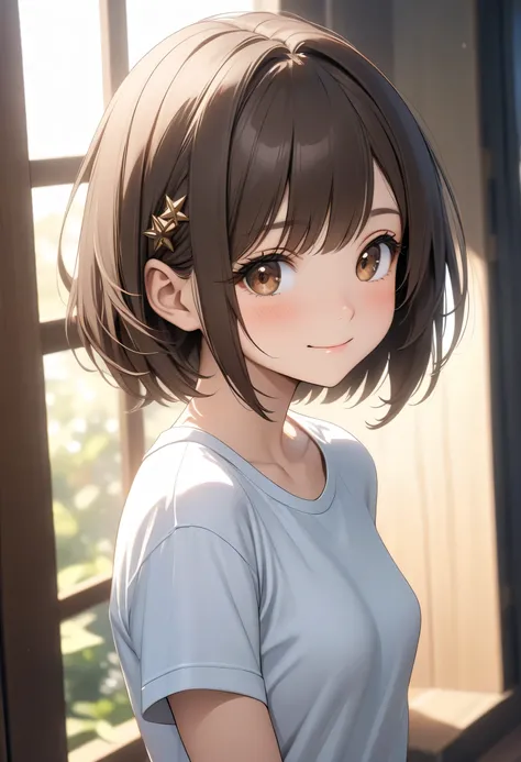 ((masterpiece, best quality, High resolution, UHD, perfect pixels , depth of field , 4k, RTX, hdr))), 1 girl, single, 14 years old, alone, medio cuerpo, beautiful anime girl , Beautiful Art Style, anime character , (( A light smile , closed mouth, childish...