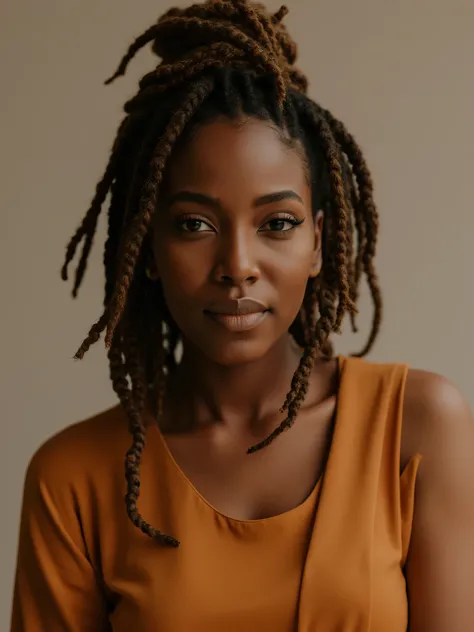 A beautiful African woman dressed in brown, photography
