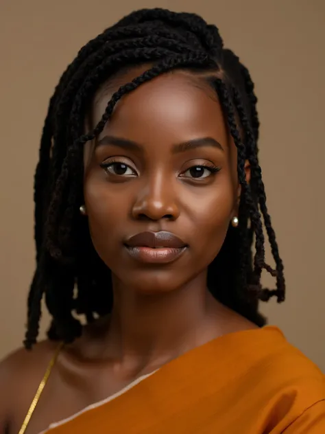 A beautiful African woman dressed in brown, photography