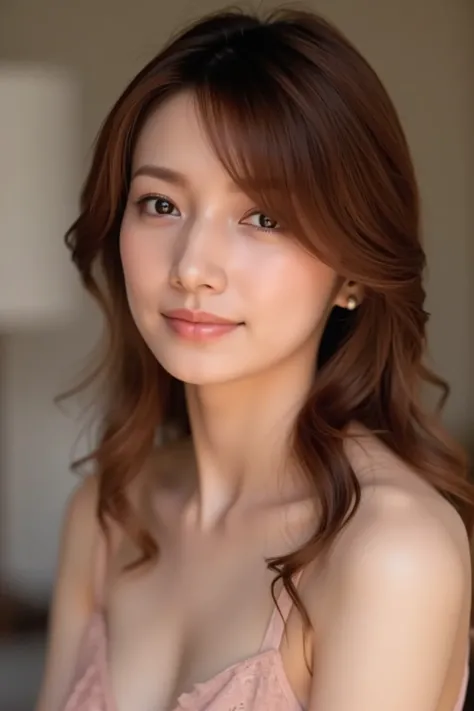 looking at viewer, beautiful skin, beautiful eyes, beautiful face, full make up, masterpiece, Super Details, Best lighting, Realistic and Realistic Pictures, high definition RAW color pictures, slightly smile, brown hair, asian, perfect anatomy, highly det...