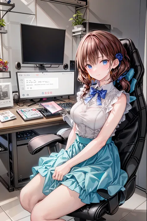 peace sign on the side of the face，Candy in hand,MANIPULATE YOUR SCREEN LIKE A GAME,programming room interior,EXTREME DETAIL DISPLAY,EXTREME DETAIL DRAWING,typing speedy two hands,IMMERSE YOUR SCREEN,anime breaking through digital space,Digital Illustratio...