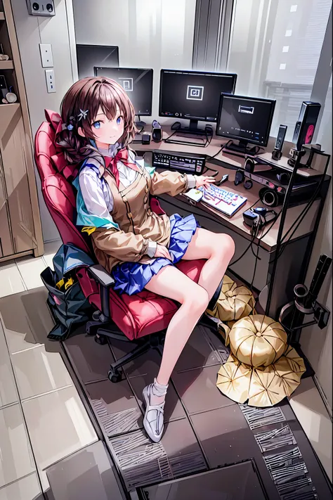 (((peace sign on the side of the face)))，Candy in hand,MANIPULATE YOUR SCREEN LIKE A GAME,(((programming room interior))),EXTREME DETAIL DISPLAY,EXTREME DETAIL DRAWING,typing speedy two hands,IMMERSE YOUR SCREEN,Anime breaking through the digital space,Dig...