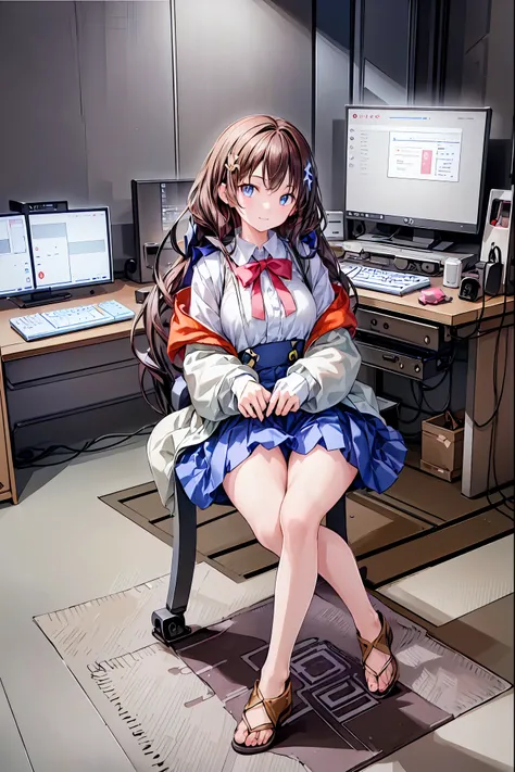 (((peace sign on the side of the face)))，Candy in hand,MANIPULATE YOUR SCREEN LIKE A GAME,(((programming room interior))),EXTREME DETAIL DISPLAY,EXTREME DETAIL DRAWING,typing speedy two hands,IMMERSE YOUR SCREEN,Anime breaking through the digital space,Dig...