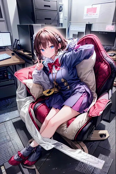 (((peace sign on the side of the face)))，Candy in hand,MANIPULATE YOUR SCREEN LIKE A GAME,(((programming room interior))),EXTREME DETAIL DISPLAY,EXTREME DETAIL DRAWING,typing speedy two hands,IMMERSE YOUR SCREEN,Anime breaking through the digital space,Dig...