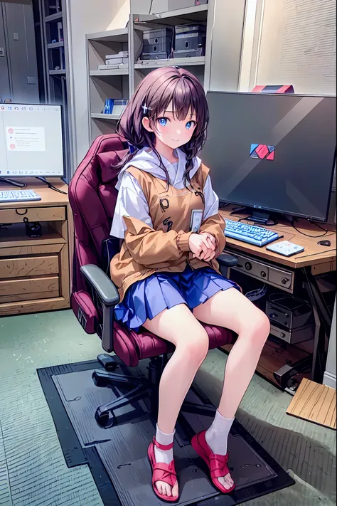 (((peace sign on the side of the face)))，Candy in hand,MANIPULATE YOUR SCREEN LIKE A GAME,(((programming room interior))),EXTREME DETAIL DISPLAY,EXTREME DETAIL DRAWING,typing speedy two hands,IMMERSE YOUR SCREEN,Anime breaking through the digital space,Dig...