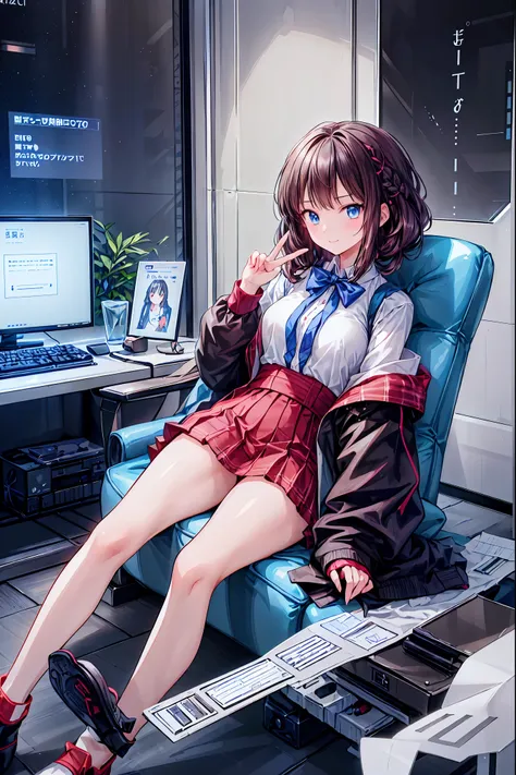 (((peace sign on the side of the face))),Candy in hand,MANIPULATE YOUR SCREEN LIKE A GAME,(((programming room interior))),EXTREME DETAIL DISPLAY,EXTREME DETAIL DRAWING,typing speedy two hands,IMMERSE YOUR SCREEN,Anime breaking through the digital space,Dig...