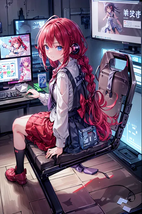 (((peace sign on the side of the face)))，Candy in hand,MANIPULATE YOUR SCREEN LIKE A GAME,(((programming room interior))),EXTREME DETAIL DISPLAY,EXTREME DETAIL DRAWING,typing speedy two hands,IMMERSE YOUR SCREEN,Anime breaking through the digital space,Dig...