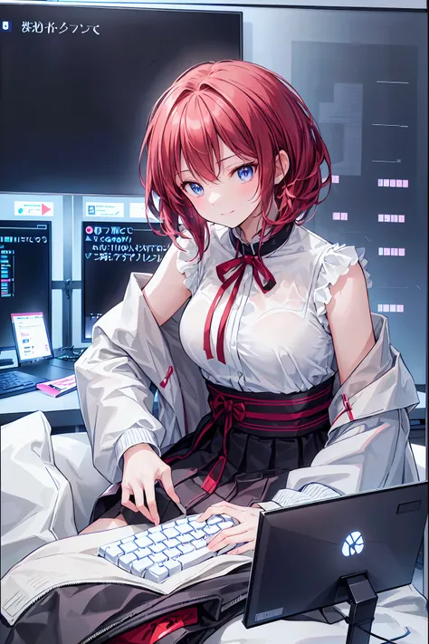 (((peace sign on the side of the face))),Candy in hand,MANIPULATE YOUR SCREEN LIKE A GAME,(((programming room interior))),EXTREME DETAIL DISPLAY,EXTREME DETAIL DRAWING,typing speedy two hands,IMMERSE YOUR SCREEN,Anime breaking through the digital space,Dig...