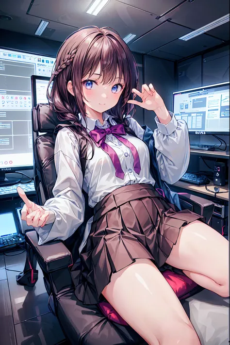 (((peace sign on the side of the face))),Candy in hand,MANIPULATE YOUR SCREEN LIKE A GAME,(((programming room interior))),EXTREME DETAIL DISPLAY,EXTREME DETAIL DRAWING,typing speedy two hands,IMMERSE YOUR SCREEN,Anime breaking through the digital space,Dig...