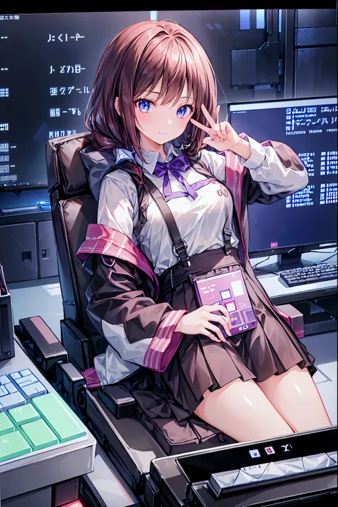 (((peace sign on the side of the face))),Candy in hand,MANIPULATE YOUR SCREEN LIKE A GAME,(((programming room interior))),EXTREME DETAIL DISPLAY,EXTREME DETAIL DRAWING,typing speedy two hands,IMMERSE YOUR SCREEN,Anime breaking through the digital space,Dig...