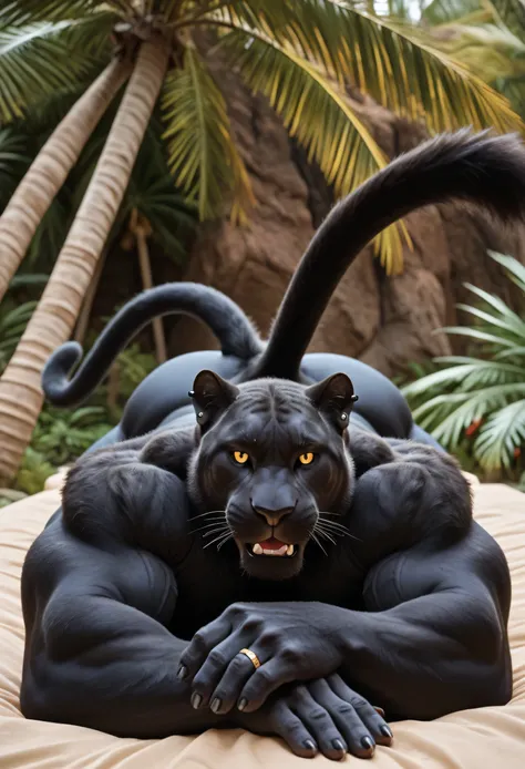 masterpiece, best quality, amazing quality, high quality, RAW photo, semi realistic, full body. human, 1boy, Huge Adult Male muscular bara Feline Black Panther:1.6, (Black Body), (Black Panther Fur:1.5, detail fur:1.5), massive hyper veiny muscle:3, Massiv...