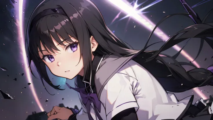 1 girl, anime girl , best quality, bodybuilding , logic, big, wallpaper, School, , Fascinating , Homura Akemi, Flame