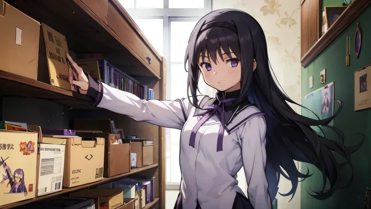  1 girl,   anime girl ,  best quality,  bodybuilding , logic, big,  wallpaper, School, ,  Fascinating ,  Homura Akemi, Flame