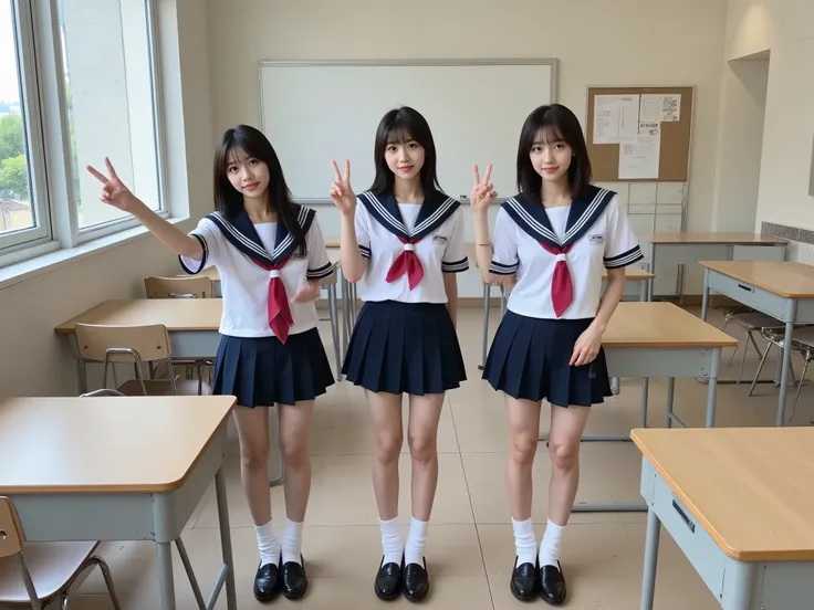 Real Pictures"8K Quality" High Precision " Highest Quality "masterpiece" I'm staring right in front of me " 3 Beautiful Slim Japanese Teens " I wear a sailor suit、、Underboob、belly button out、Belly exposed、thighs、 Show pussy、 " 3 beaut...