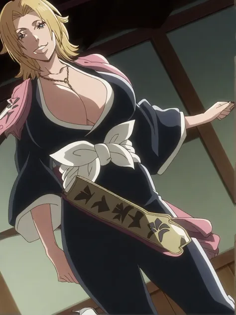 傑作、best quality、best resolution、best image quality、amazing quality、 very aesthetic、 absurdres、anime coloring、anime screencap、anime screenshot、1woman 、 <lora:Rangiku_TYBW_iL:1> 、 rangiku matsumoto 、solo 、blonde hair 、short hair 、blue eyes 、Hair between th...