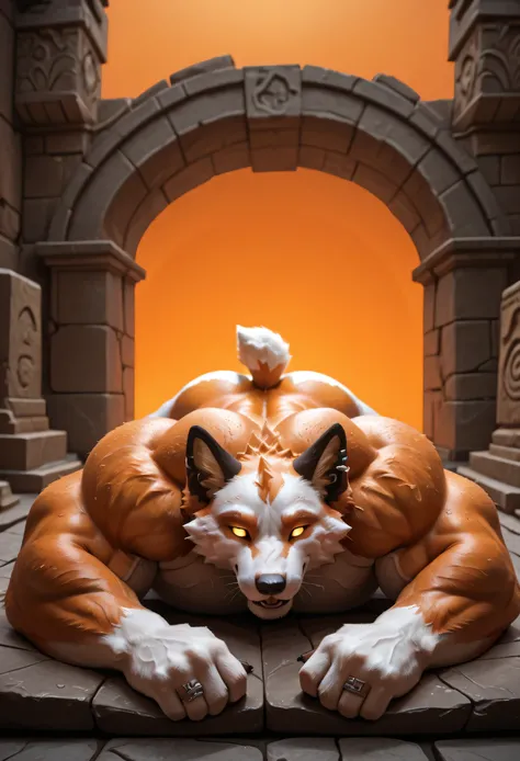 morph, Voviat, score _9, score _8_Up, score _7_Up, masterpiece, best quality, amazing quality, high quality, RAW photo, semi realistic, full body. furry, (1boy), Huge Adult Male anthro muscular bara Vulpine Fennix from Fortnite:1.6, (Orange and White body:...