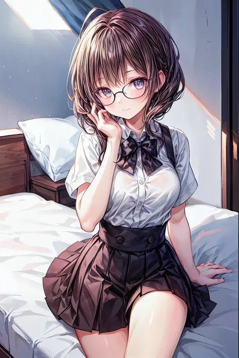 gold rimmed glasses,Dazzling gaze,Dignified Behavior,cowboy shot，big boobs,Long hair,Student Council President,School student council room,Student Charisma,Sharp Expressions,I am the most,Vice President for Male Students,Accounting and General Affairs Stud...