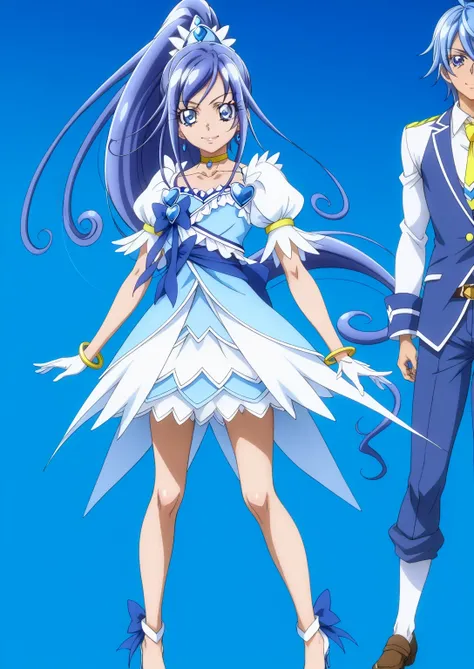 score 9 、score 8 up、score 7 up、source anime、傑作、Best quality、Best resolution、Best image quality、anime coloring、anime screencap、anime screenshot、official style、official art、1boy、cure diamond is a boy、(manly face:1.5)、blue haired male character is wearing a b...