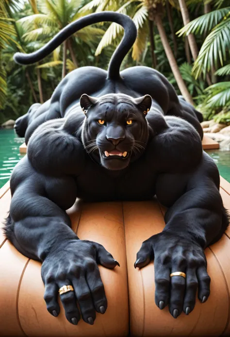 masterpiece, best quality, amazing quality, high quality, RAW photo, semi realistic, full body. human, 1boy, Huge Adult Male muscular bara Feline Black Panther:1.6, (Black Body), (Black Panther Fur:1.5, detail fur:1.5), massive hyper veiny muscle:3, Massiv...