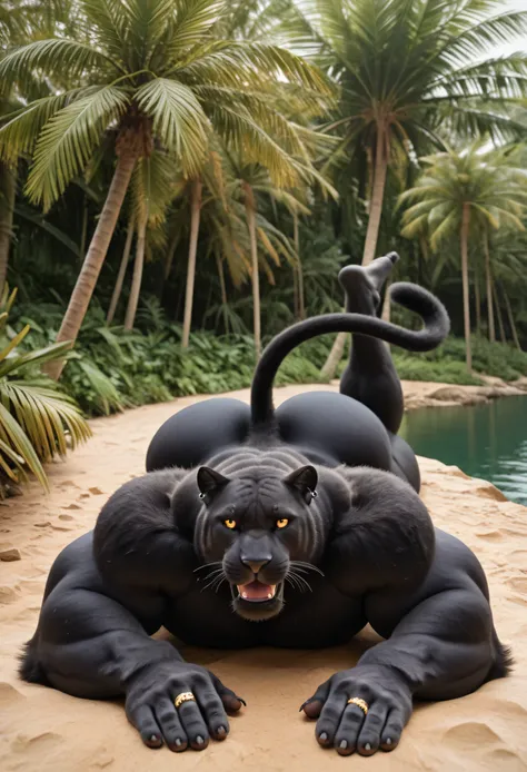 masterpiece, best quality, amazing quality, high quality, RAW photo, semi realistic, full body. human, 1boy, Huge Adult Male muscular bara Feline Black Panther:1.6, (Black Body), (Black Panther Fur:1.5, detail fur:1.5), massive hyper veiny muscle:3, Massiv...