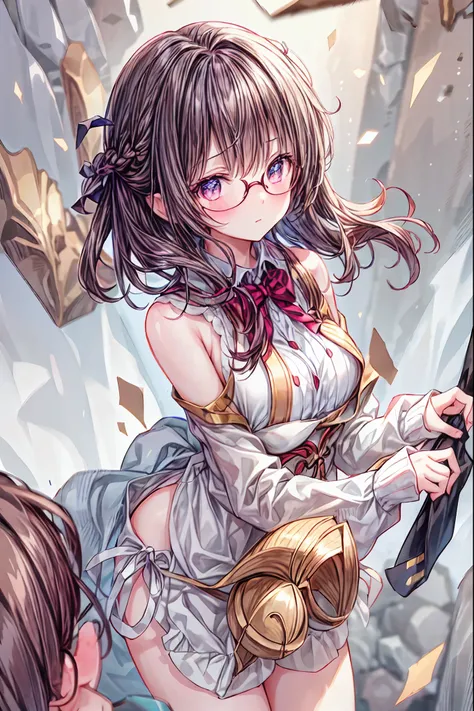 gold rimmed glasses,Dazzling gaze,Dignified Behavior,cowboy shot，big boobs,Long hair,Student Council President,School student council room,Student Charisma,Sharp Expressions,I am the most,Vice President for Male Students,Accounting and General Affairs Stud...