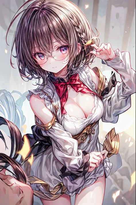 gold rimmed glasses,Dazzling gaze,Dignified Behavior,cowboy shot，big boobs,Long hair,Student Council President,School student council room,Student Charisma,Sharp Expressions,I am the most,Vice President for Male Students,Accounting and General Affairs Stud...