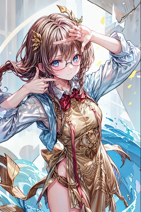 gold rimmed glasses,Dazzling gaze,Dignified Behavior,cowboy shot,big boobs,Long hair,Student Council President,School student council room,Student Charisma,Sharp Expressions,I am the most,Vice President for Male Students,Accounting and General Affairs Stud...