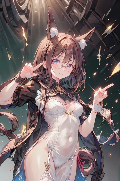 (((gold rimmed glasses))),(((Peace sign on face))),(((Bust Shot))),((face up)),((upper body)),((from below:1.2)),Dazzling gaze,Dignified Behavior,cowboy shot,big boobs,Long hair,Student Council President,School student council room,Student Charisma,Sharp E...