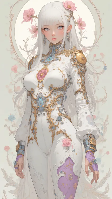 A hyper-detailed majestic full-body portrait of LUNA as the ethereal Queen dressed in an exquisite fantasy-inspired cheongsam qipao, an 18-year-old woman with flawless porcelain pale skin glowing with a soft pearly sheen like polished moonlit marble, absol...