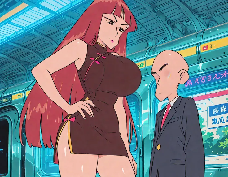 masterpiece masterpiece, ultra-HD, impressionism, high detail, best quality, very aesthetic, 8k, best quality, beautiful, anime coloring , 1 man , bald , tiny man , faceless , old male , face to face , Omega Ranran (Crayon Shin-chan) , shiny skin , glisten...