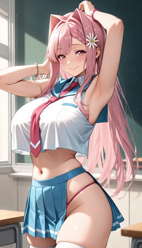 ultra detail, detailed face , detail eyes, Beautiful eyes, Masterpiece, top quality, That's ridiculous., 8k, mkhekaren \(Too Many Losing Heroines!/Makeine\), pink hair, solo, long hair, hair intakes, braid, hair flower, pink eyes, masterpiece, best qua...