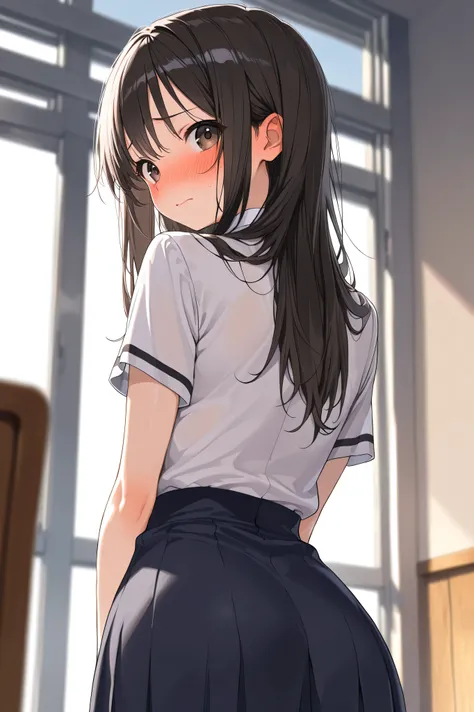 (masterpiece: 1.0), (best quality: 1.0), (ultra-detailed: 1.0), (high resolution: 1.0), (HDR: 1.2), (4k: 1.0), (detailed detail: 1.0)
BREAK
(female junior high school student:1.9), (from behind:1.6), (looking at viewer), (embarrassed:1.2)