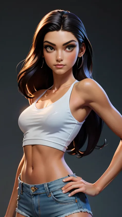 RAW digital art, ultra-realistic 3D render of a stunning woman resembling Native American Woman, Pocahontas, Close-Up portrait, ((young woman)), ((highly detailed face:1.3)), ((perfectly portioned body, perfect female figure:1.3)), ((skinny, slim waist, na...