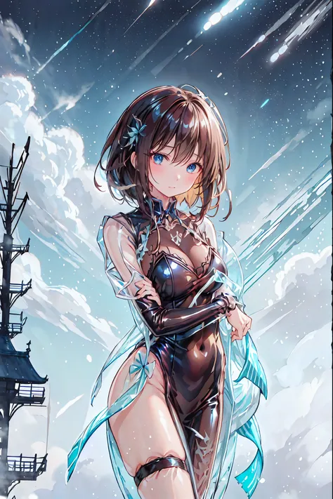 Latex Female Body Silhouettes, sexy look, Shiny Latex Material Sticking to the Body, Dark, Smoky Hazardous Environments, bright spotlight, Red or Black Tones, High Quality,4K,Realistic,Professional,Tokyo Disneyland,Tokyo Disneylandの活気に満ちた魔法のような雰囲気の中を歩く, ca...