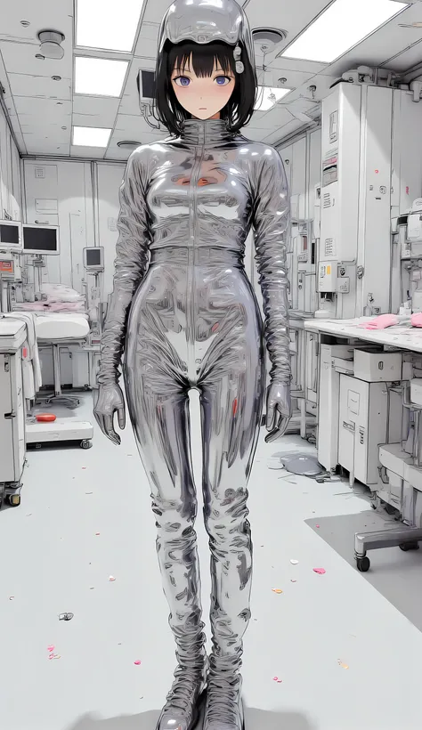 16K high resolution, photorealistic, ultra clear focus,
Japanese idol standing in a white space at the hospital operating room,
latex bodysuit reflecting on shiny chrome reflective material,
calm expression and sharp gaze,
A bright hospital operating room ...