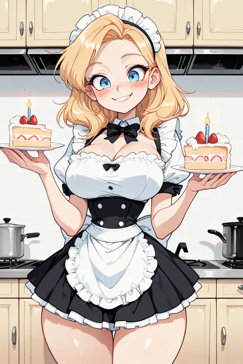 score_9, score_8_over, score_7_over, (((masterpiece))), (((high resolution))), (((only 1 girl))), (long blonde hair), half body, shading, sharp focus, blue eyes, (thin waist, wide hips), large breasts, simple anime style, sexy maid cosplay, sexy maid skirt...