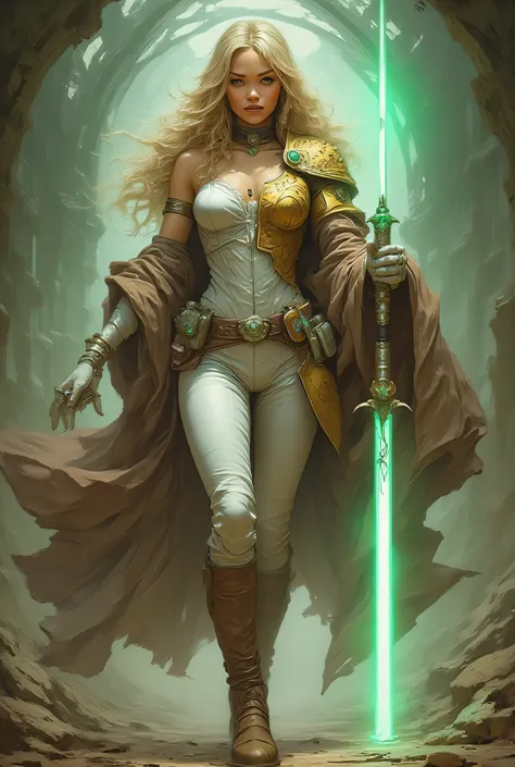 masterpiece, 8k resolution, ultra detailed, pastel color palette, beige skin surface, bright pink and light blue highlights. A striking scene with a stunning woman with long blonde hair flowing over her shoulders. She wears distinctive attire that includes...