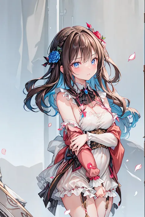 rozen maiden、The Rose Knight、 Rose Warrior 、Its beauty is like a rose、 petals一枚ごとに棘の秘密を隠す ,brown hair,shortcuts,unkempt hair,Short braided hair,Neat,slender beauty,correct posture,small breasted,beautiful legs,Fascinating Gray-Blue Eyes Shine Like Stars,Sa...