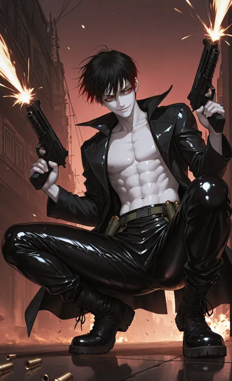 Moody lighting, dramatic shadows, bloom lighting, colored shadows, (masterpiece:1.3, best quality:1.3, 8k:1.3, ultra detailed:1.3, sharp focus:1.3, digital painting), anime style, dynamic action, cinematic shot, western anime aesthetic, 1male, solo, young ...